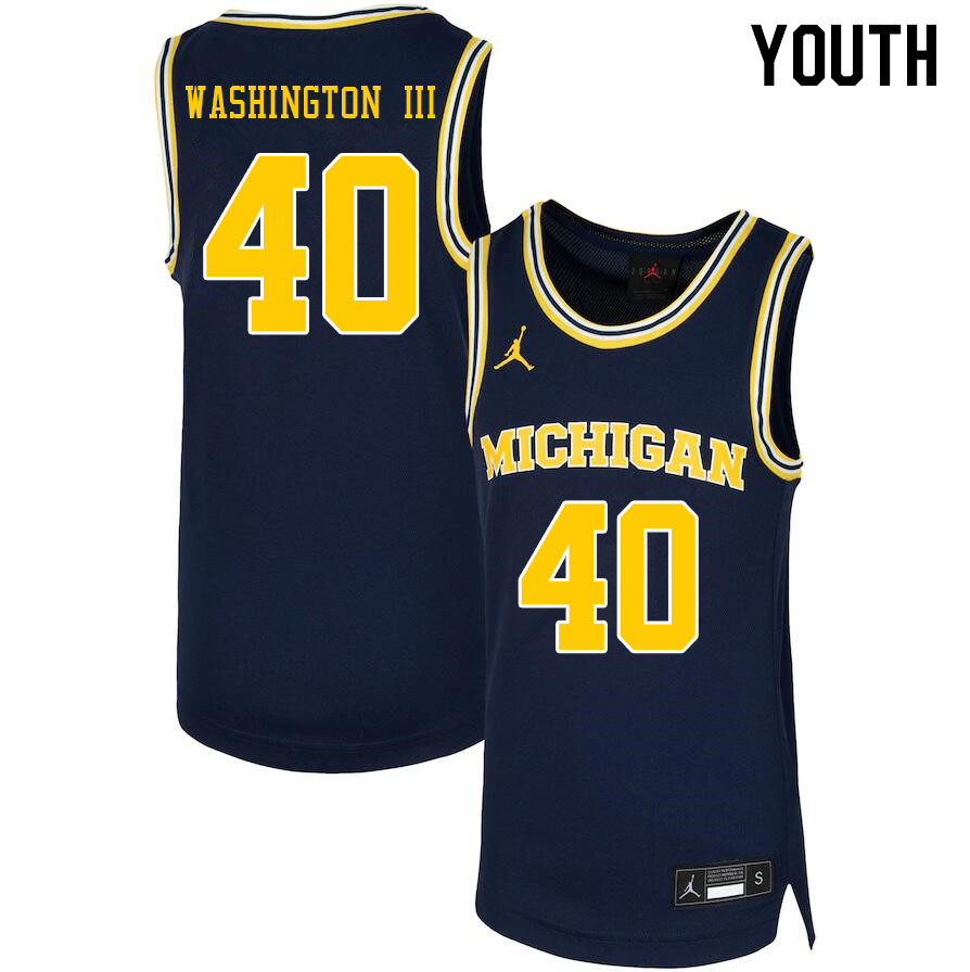 Youth #40 George Washington III Michigan Wolverines College Basketball Jerseys Stitched Sale-Navy - Click Image to Close